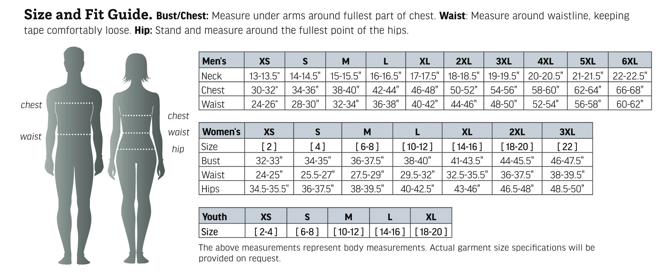 dri fit shirt size chart